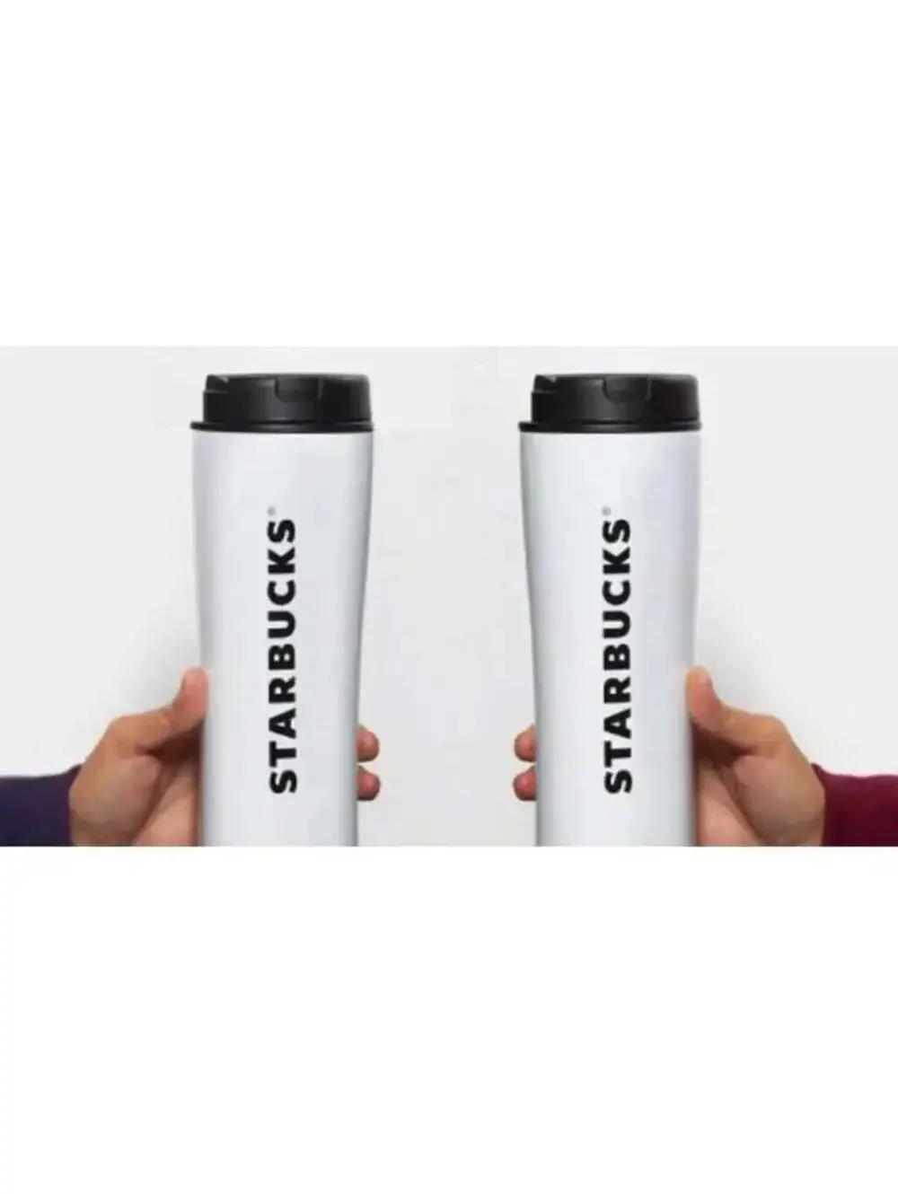 NEW Starbucks 16 Oz White Steel Vacuum Coffee Tumbler With Black Swivel Lid